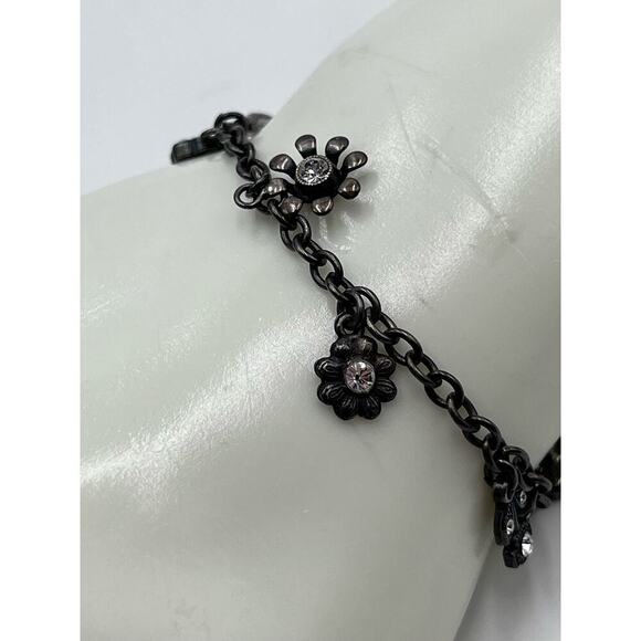 Catherine Popesco Gunmetal Pewter‎ Tone Floral Crystal Charm Bracelet size 7.25" - Picture 11 of 13